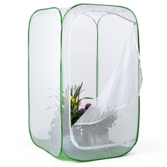 RESTCLOUD front view of pop-up enclosure protecting plants and improving yields