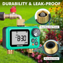 RESTMO brass inlet and outlet closeup demonstrating leak-resistant durability
