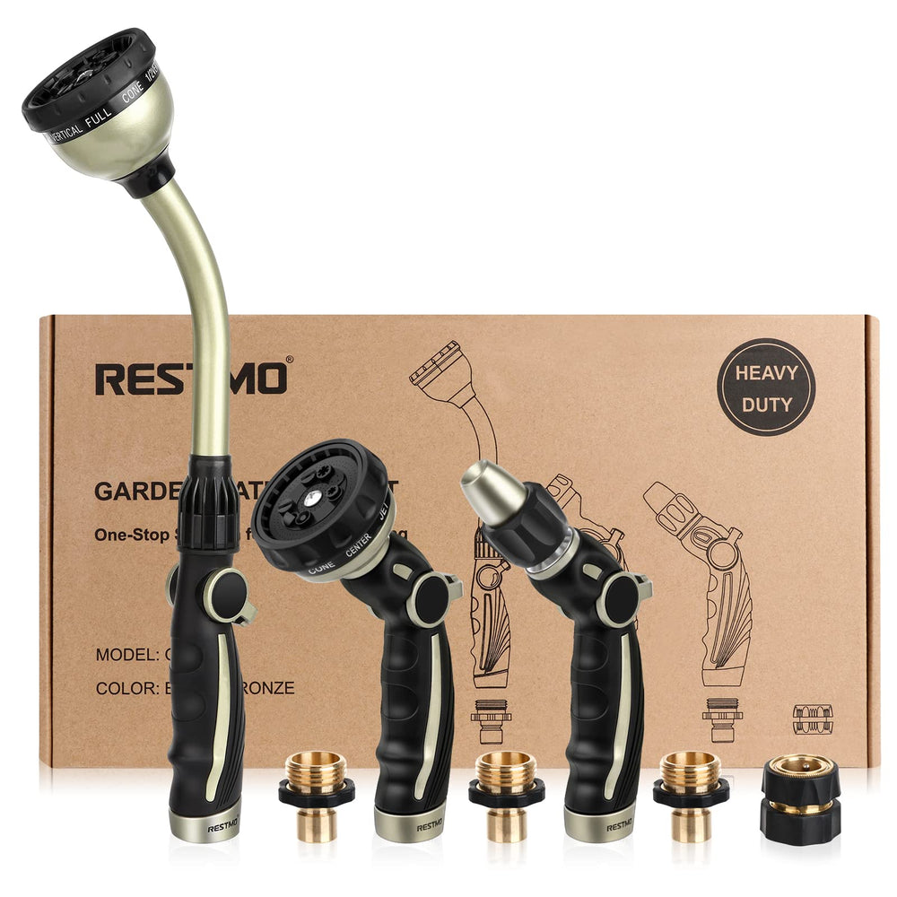RESTMO kit front view showing metal wand, sprayer, nozzle and fittings for durability
