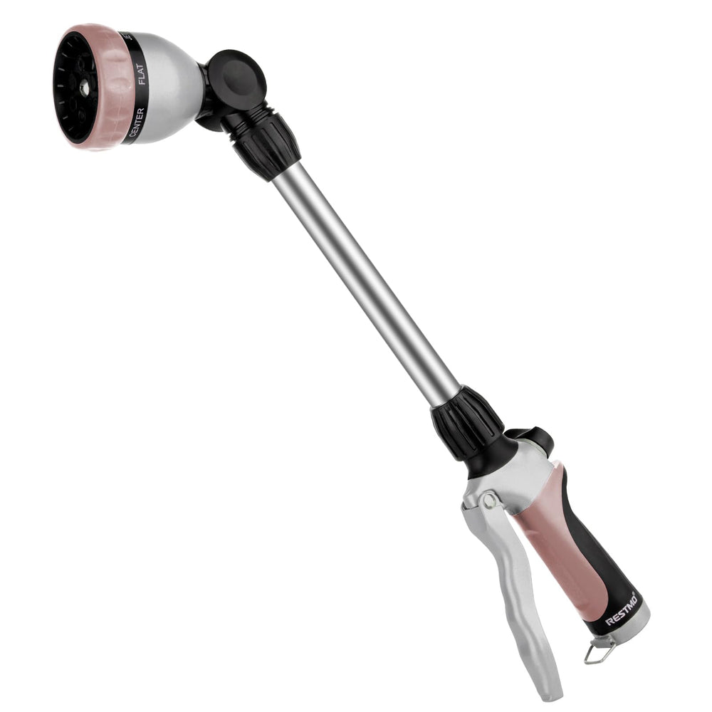 RESTMO front view of metal hose wand showing durable construction and full length reach benefit