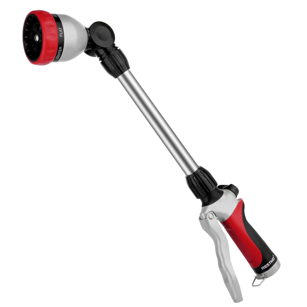 RESTMO front profile of metal hose wand showing robust construction and length for reach