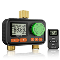 Restmo front view showing brass connections and leak-resistant benefit