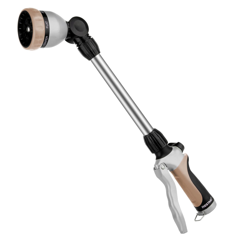 RESTMO front view of metal hose wand showing durable build and long reach