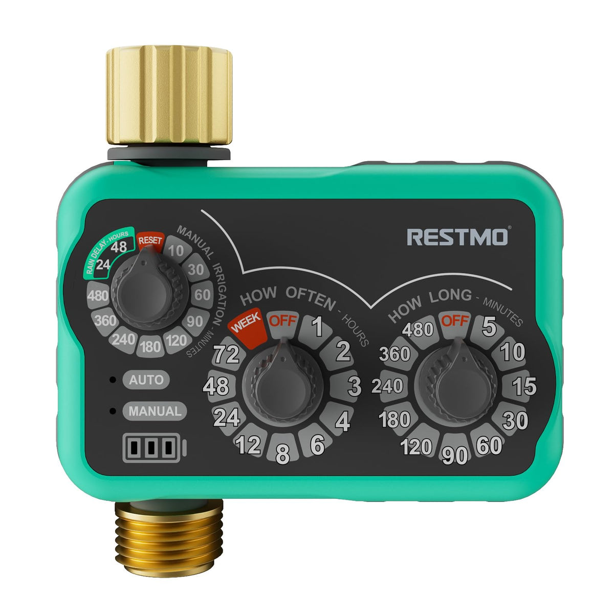 RESTMO front view timer on faucet showing easy installation and reliable control