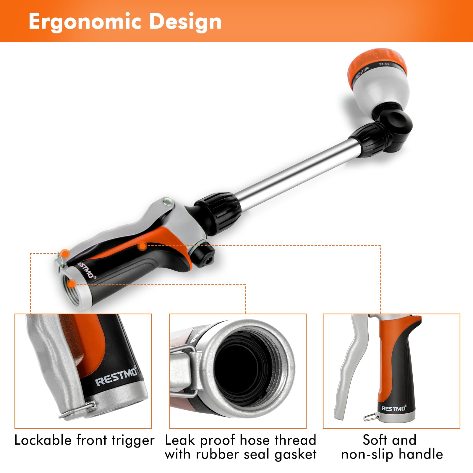 Restmo ergonomic grip and trigger showing non-slip comfort and reduced hand fatigue