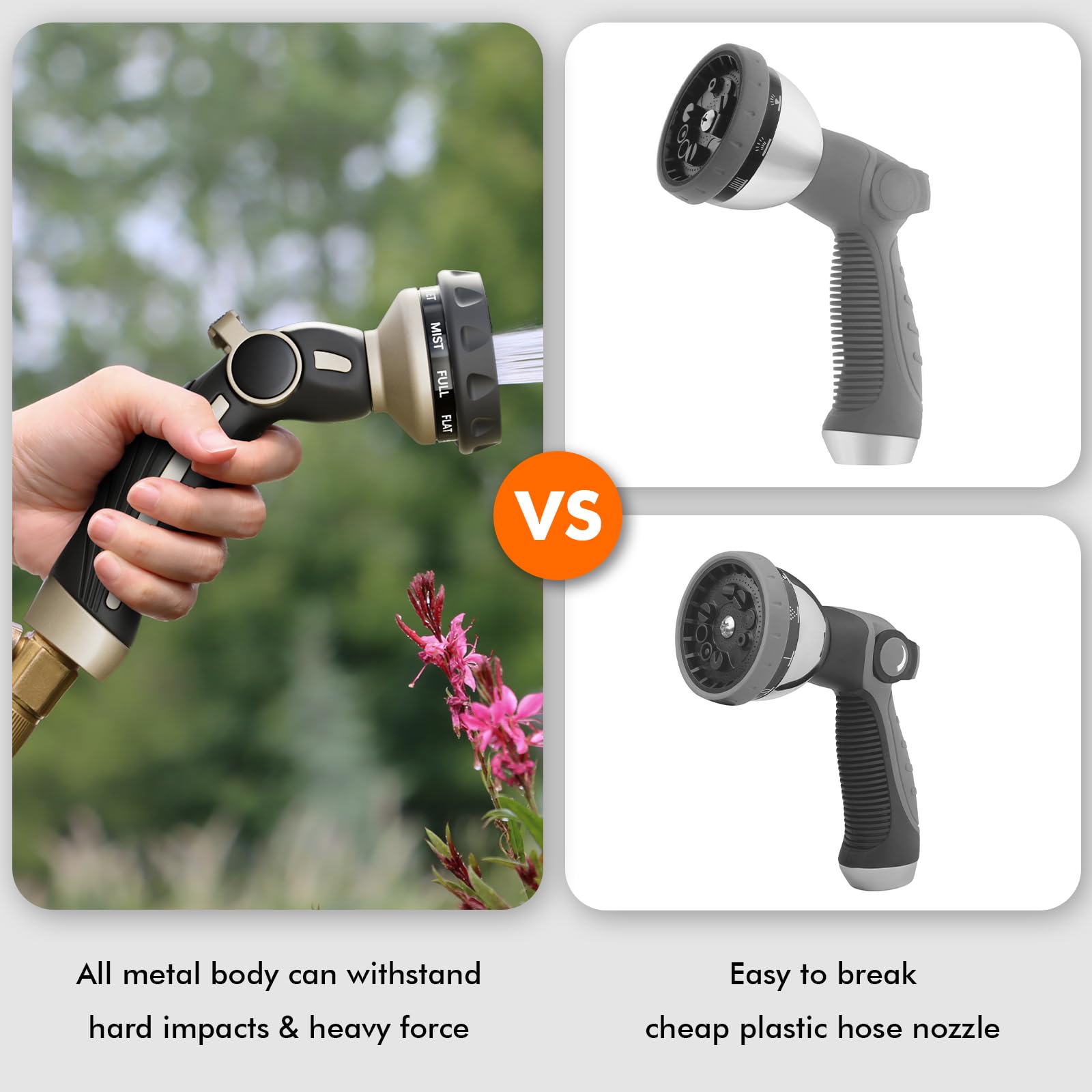 Restmo nozzle in use watering garden beds delivering gentle mist benefit