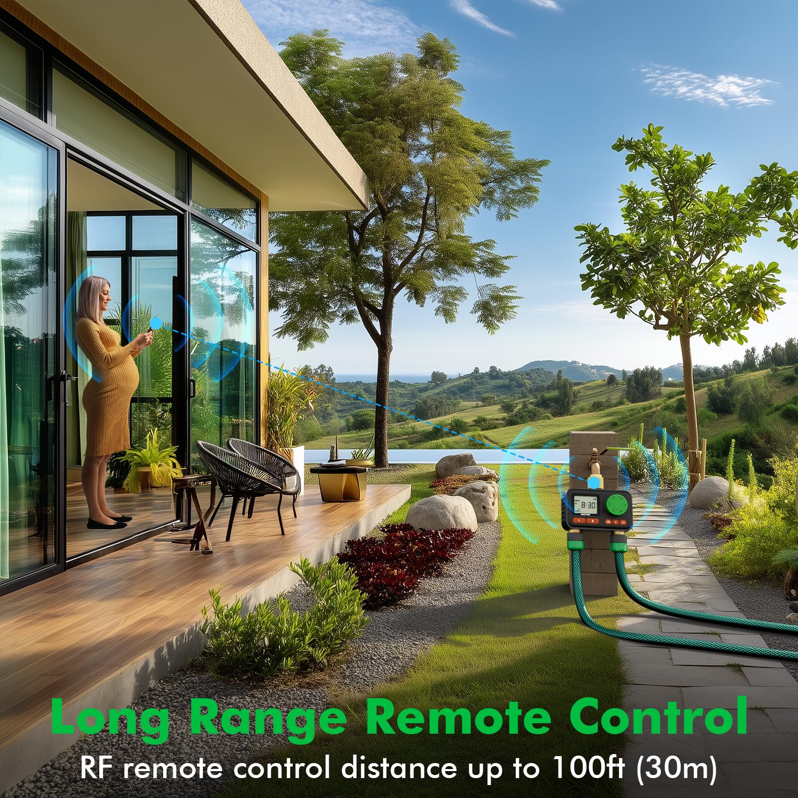 Restmo closeup LCD control panel for easy outdoor programming