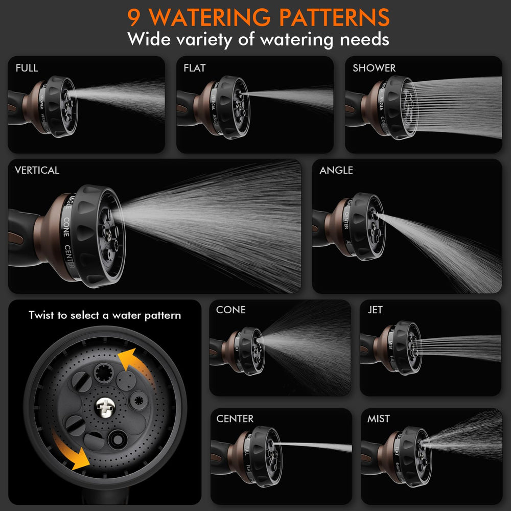 RESTMO spray head demonstrating nine patterns for versatile watering tasks