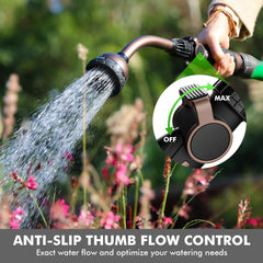 RESTMO thumb flow control detail with anti-slip rubber benefit: easy one-handed adjustment