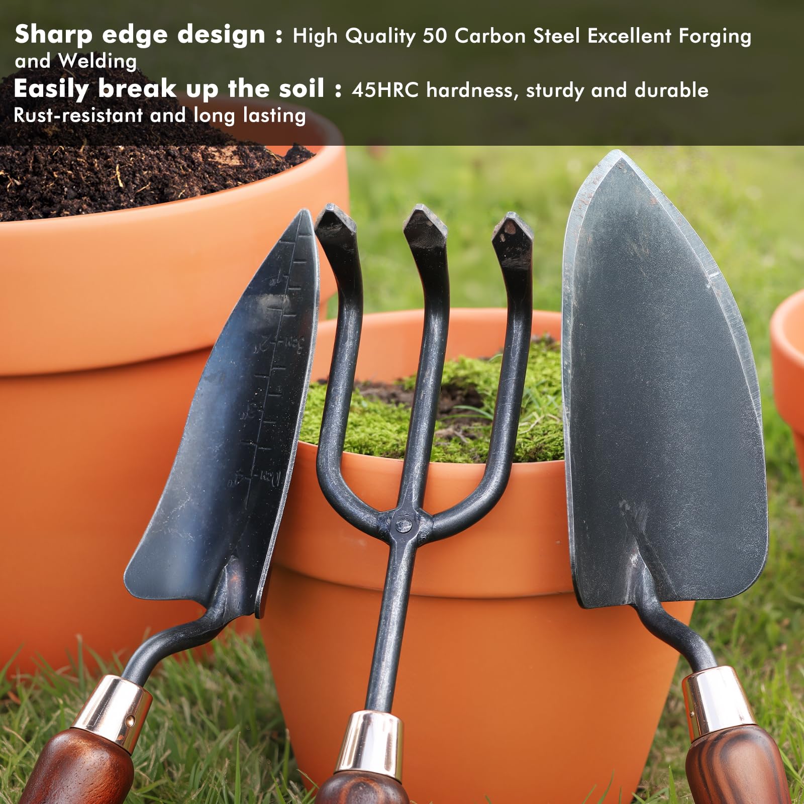 RESTMO tools in use potting a plant illustrating efficient digging and transplanting