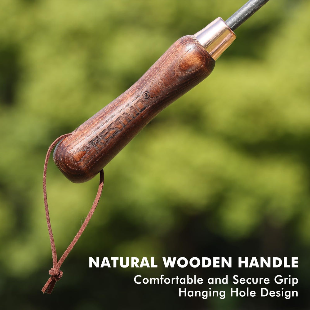 RESTMO transplanter handle detail showing carved wood grip for reduced hand fatigue