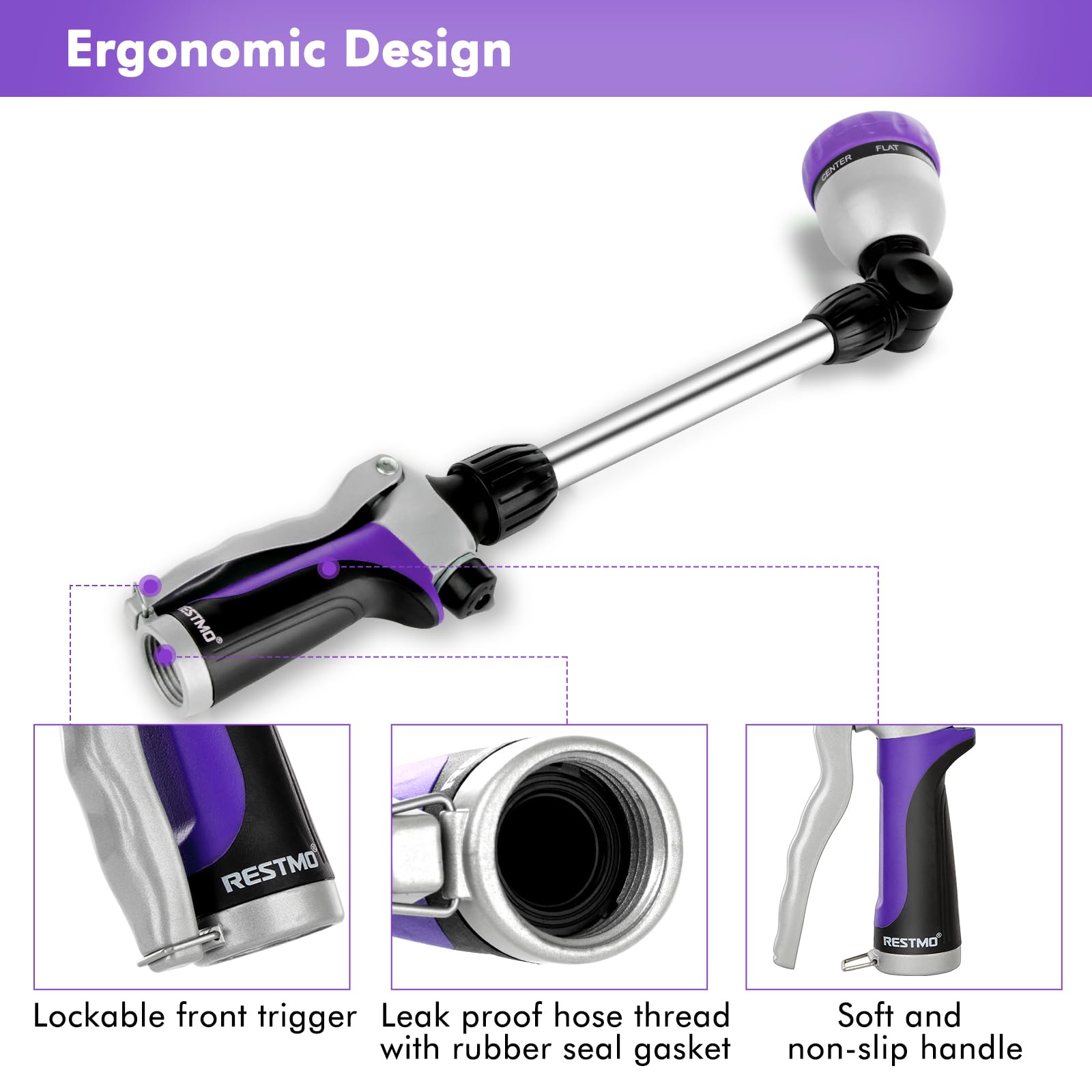 RESTMO ergonomic grip and trigger detail for comfortable one-handed use benefit