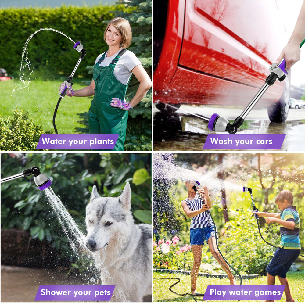 RESTMO wand in garden watering hanging baskets showing practical everyday benefit