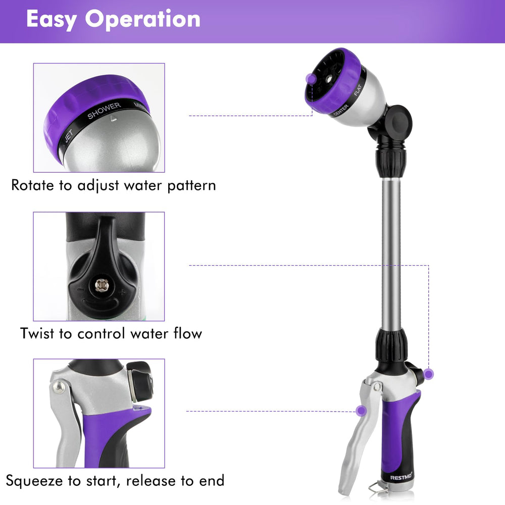 RESTMO wand displaying multiple spray patterns for precise watering and cleaning