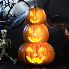 Retisee front view of stacked pumpkins showing layered silhouette and festive glow