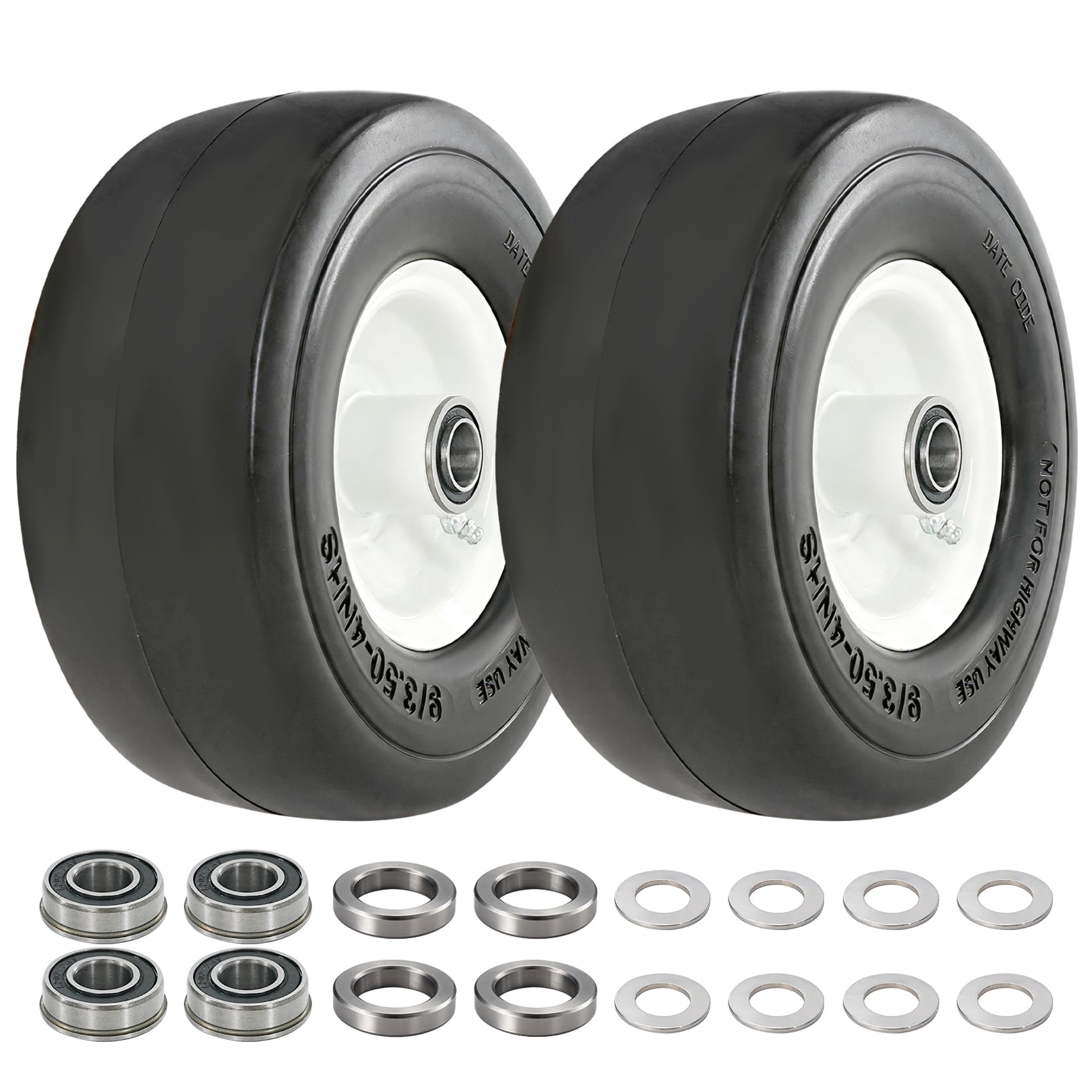 RETOTLA front view of 9x3.50-4 wheel assembly showing steel rim and solid tire for durability