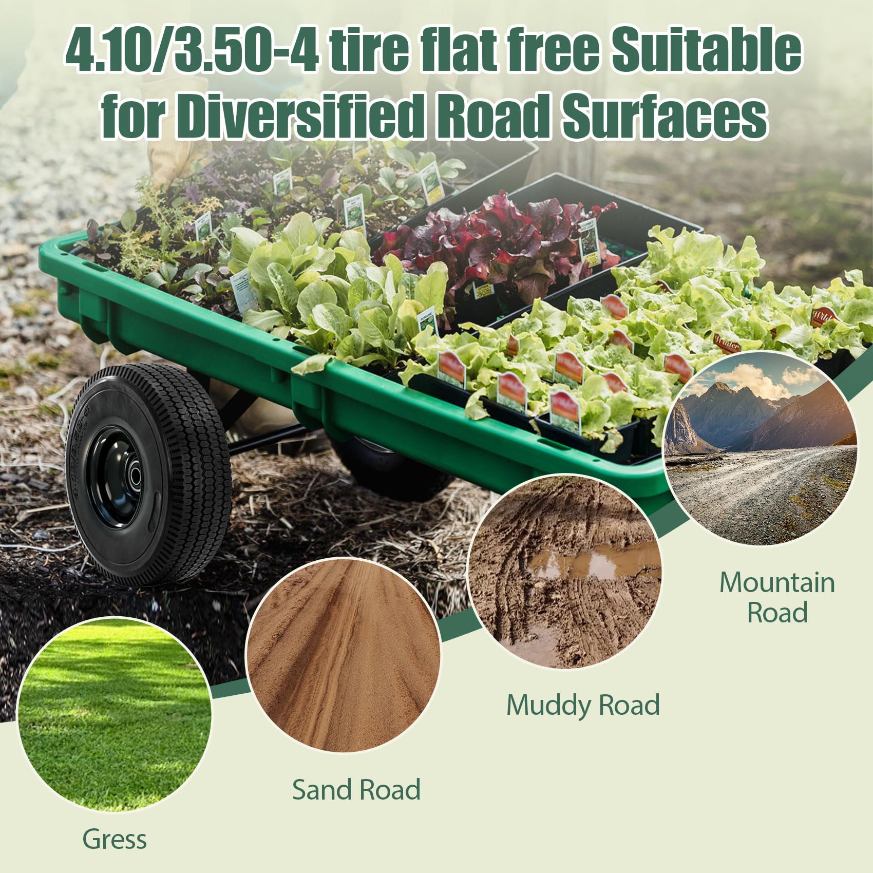 RETOTLA wheel mounted on garden cart demonstrating puncture-free utility and stability