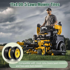 RETOTLA mounted on a zero-turn mower demonstrating turf-friendly smooth tread performance