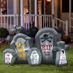 RETRO JUMP front view tombstone inflatable showing spooky headstone benefit visibility
