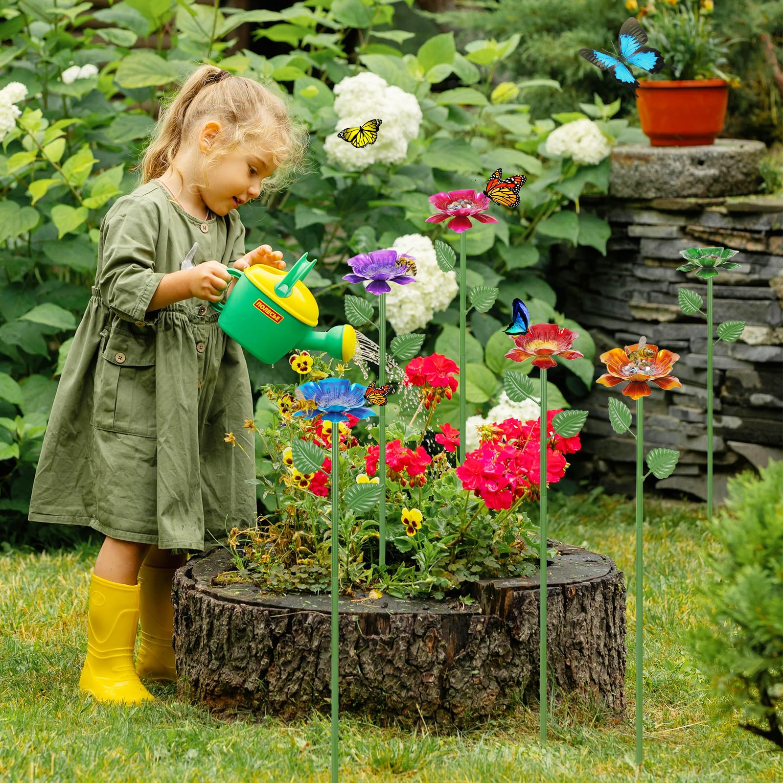 Retyion assembled stations at varied heights creating layered garden focal points
