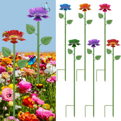 Retyion front view showing six colorful metal flower watering bowls for garden beauty