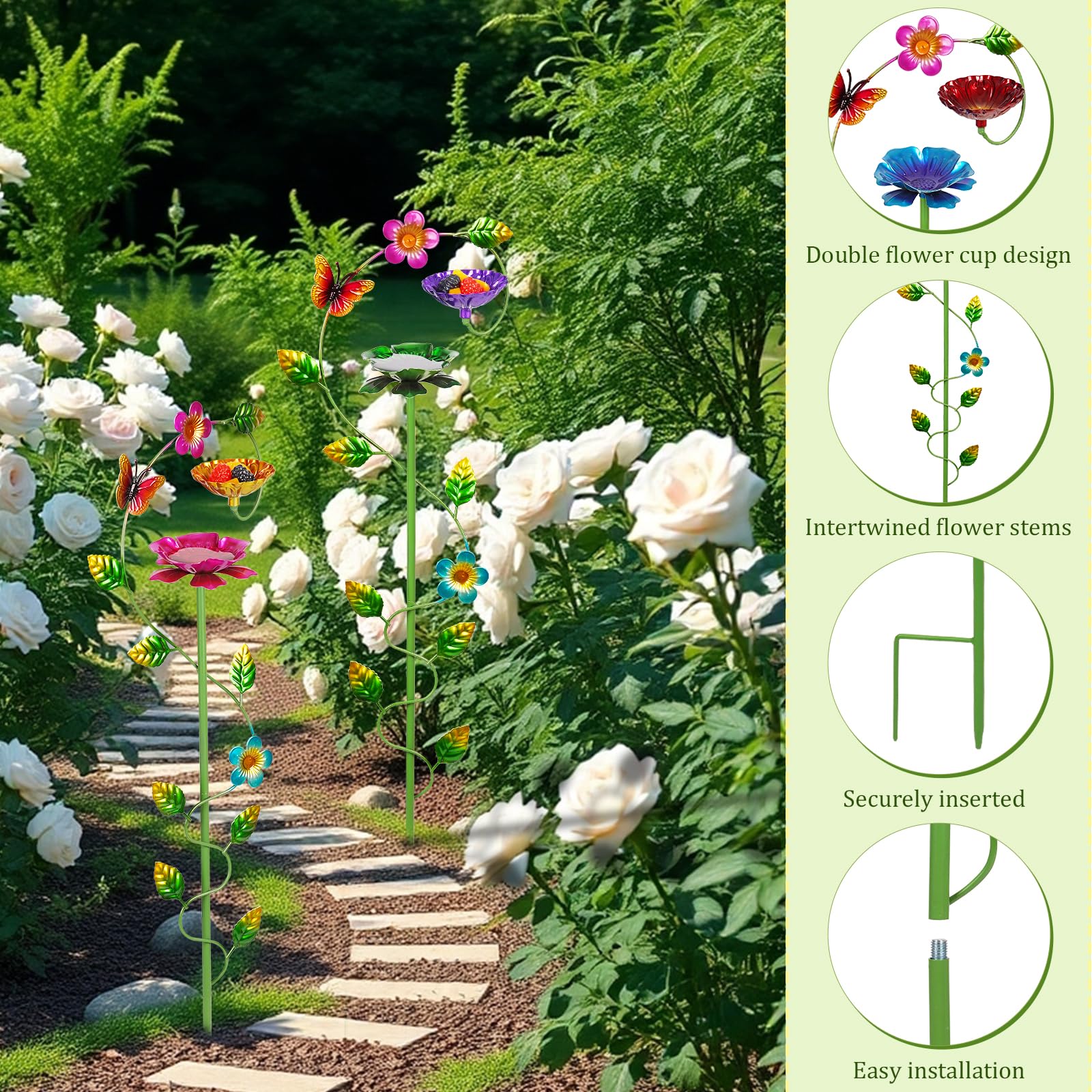 Retyion installed in flowerbed providing hydration near pollinator plants