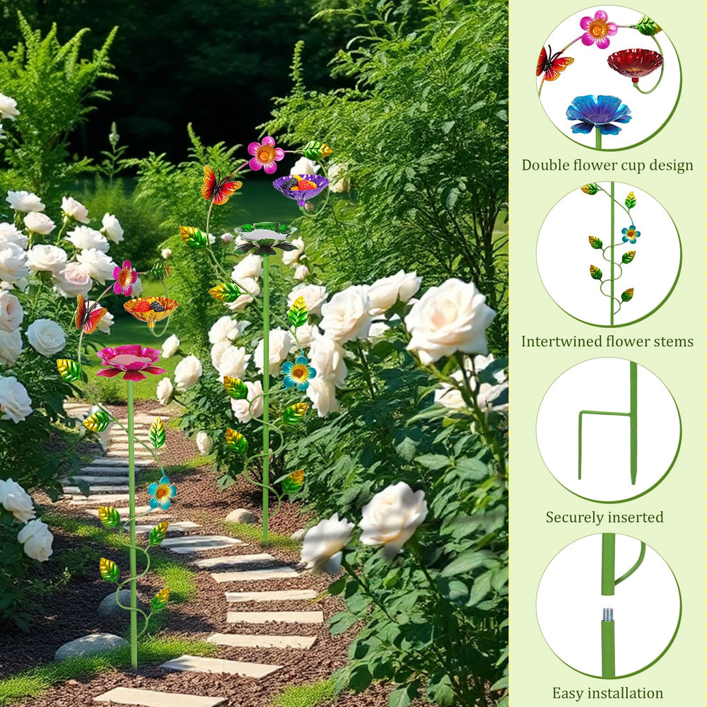 Retyion installed in flowerbed providing hydration near pollinator plants