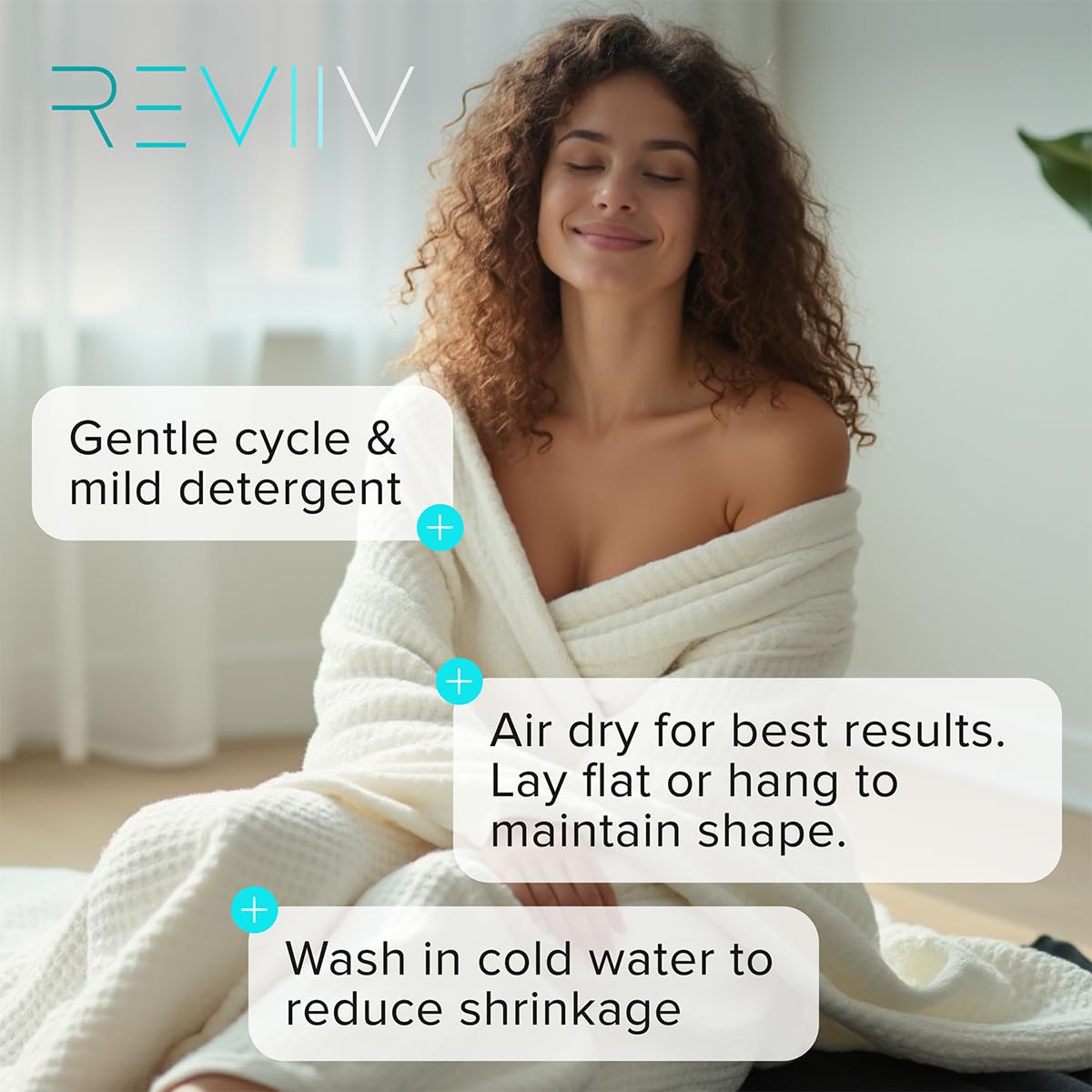 REVIIV towels in laundry basket ready to wash showing easy-care benefit