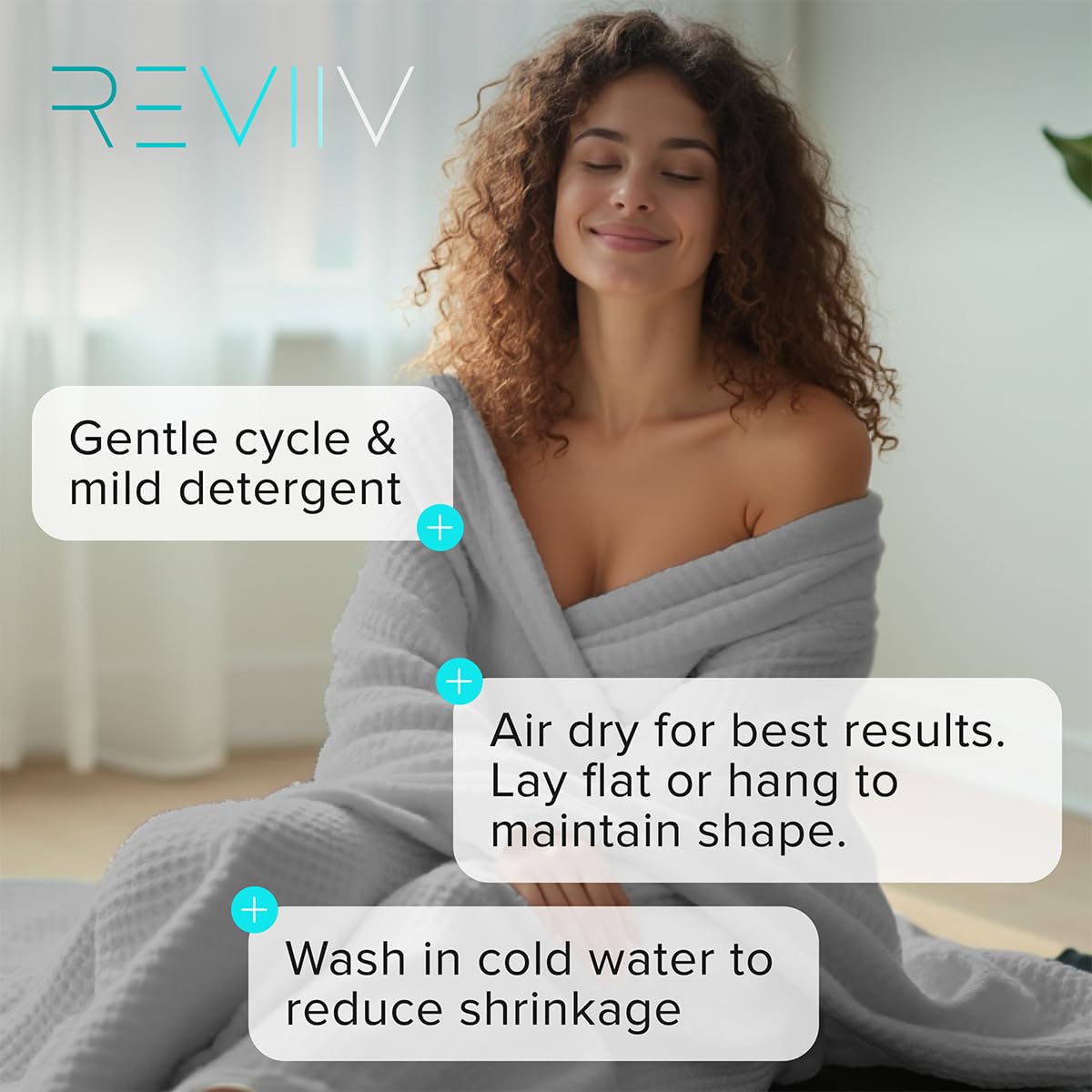 REVIIV towel air drying on line demonstrating quick-dry benefit