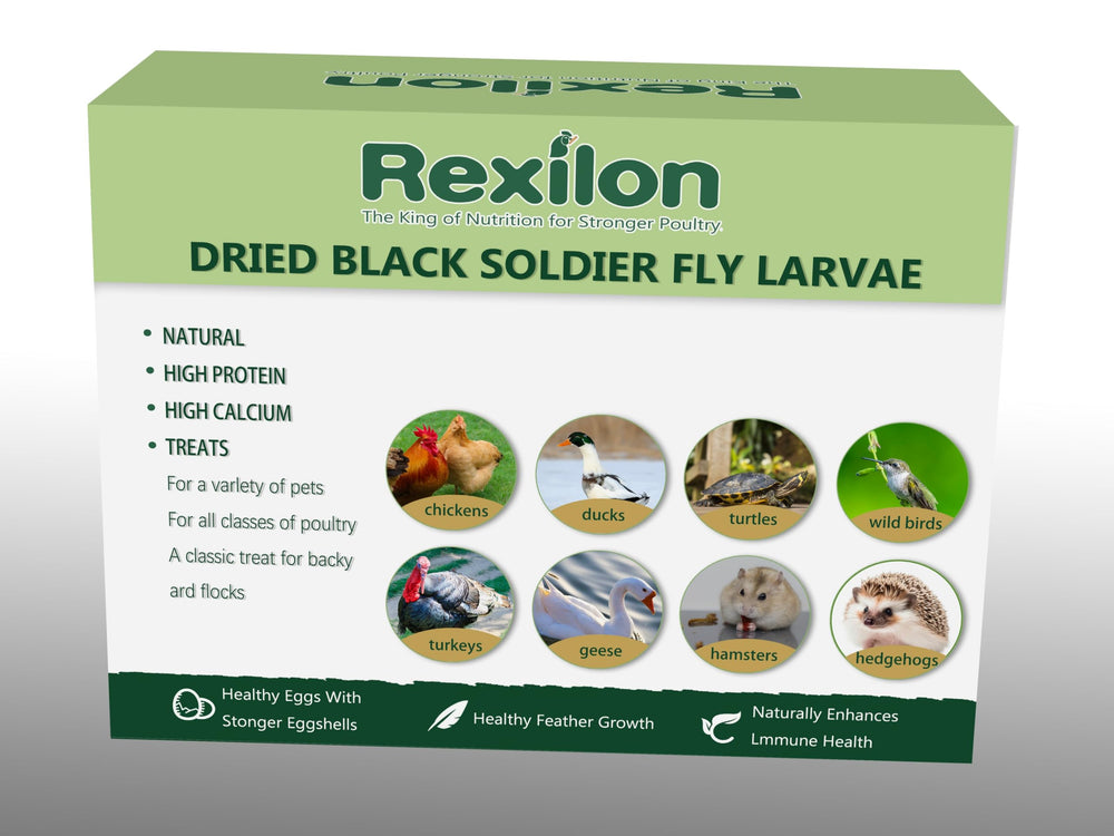 Rexilon nutrition label close-up highlighting protein and calcium content for flock health