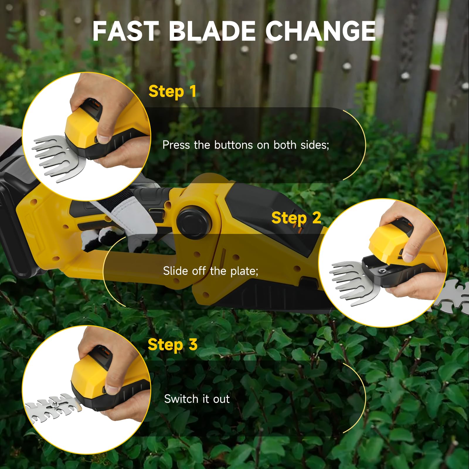 RexLeLXB trimming a bush in use demonstrating fast, cordless yard maintenance