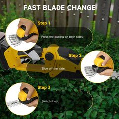 RexLeLXB trimming a bush in use demonstrating fast, cordless yard maintenance