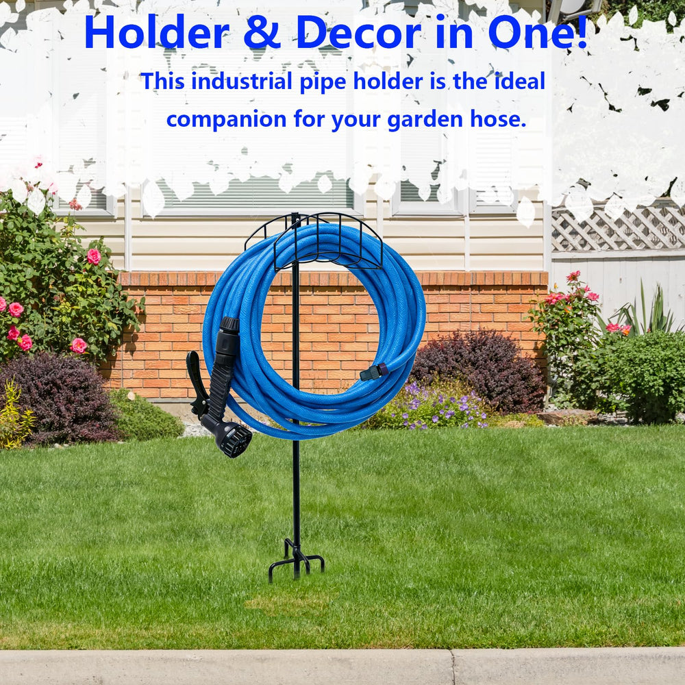 Rexwnadu hose holder in a garden keeping hose organized and reducing trip hazards