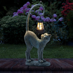 REYISO front view of cat statue showing bronze finish and lamp