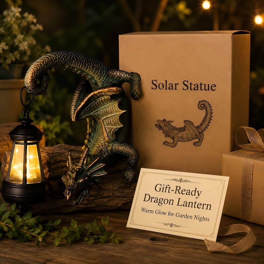 REYISO dragon lit at night casting soft ambient light for atmospheric gardens
