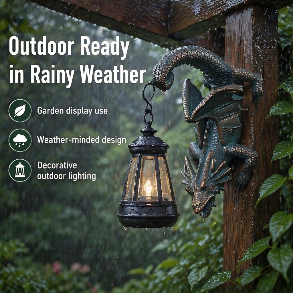 REYISO dragon hung on a garden wall adding gothic charm and pathway glow