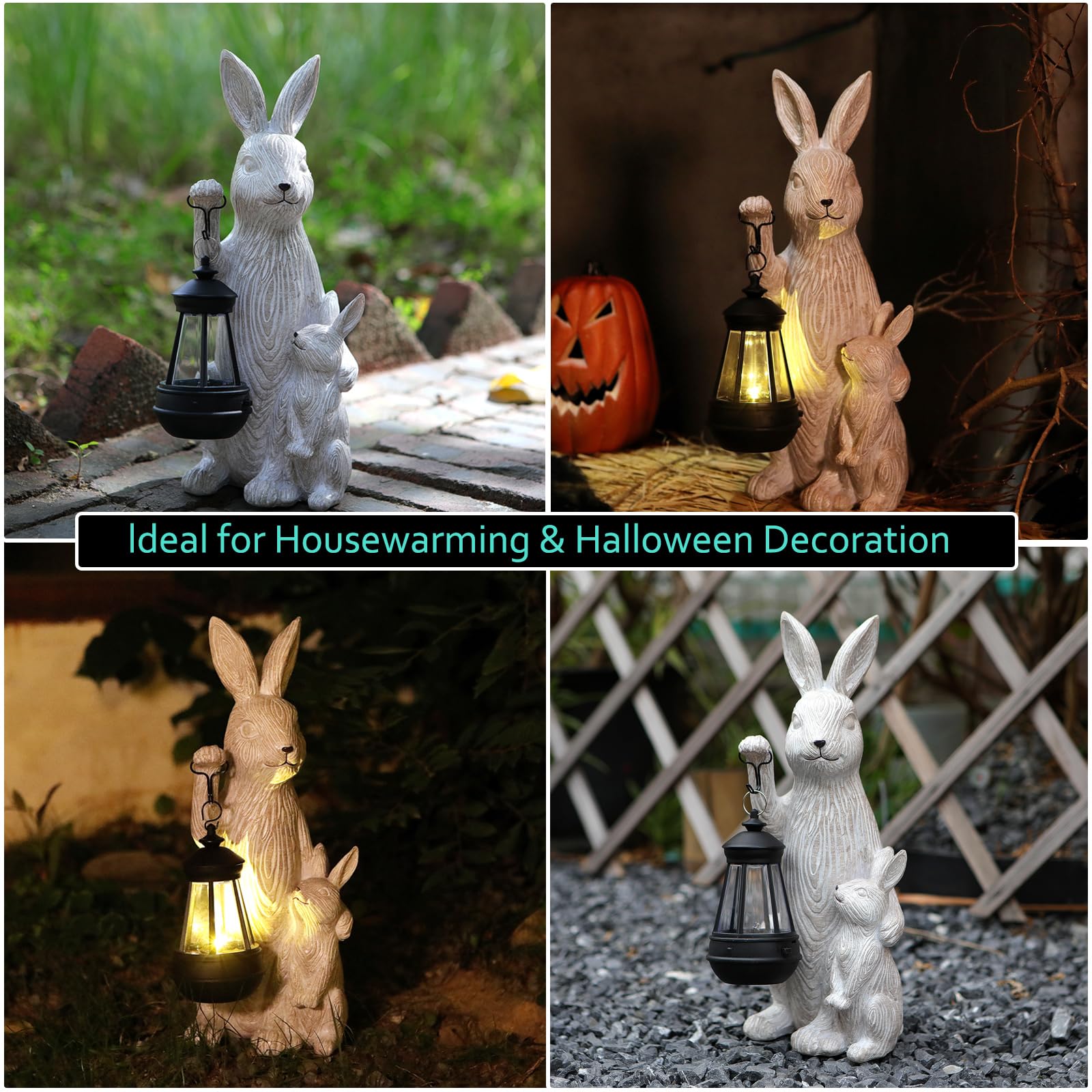 REYISO rabbit beside a potted plant showing scale and easy placement benefit