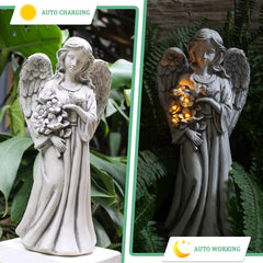 Rezpuao statue glowing at night providing soft garden illumination