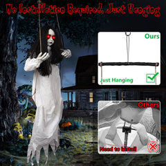 RGJ swinging girl hanging on a porch at night creating spooky Halloween ambiance