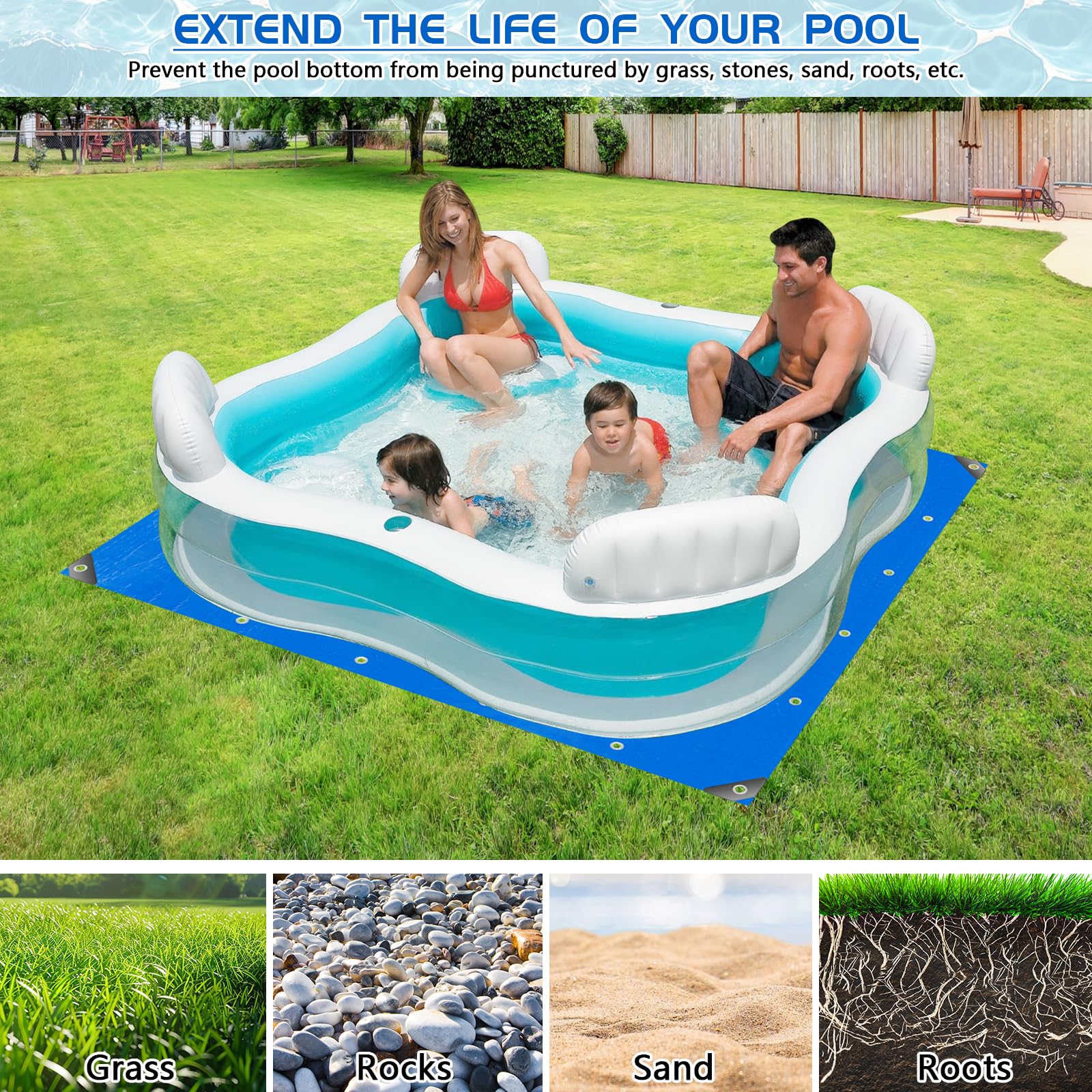 RGJ tarp placed under above-ground pool protecting liner benefit