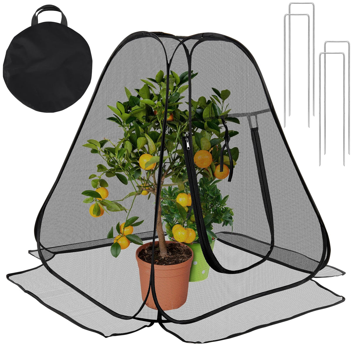 RGQSUN front view showing two pop-up covers protecting plants and saving time