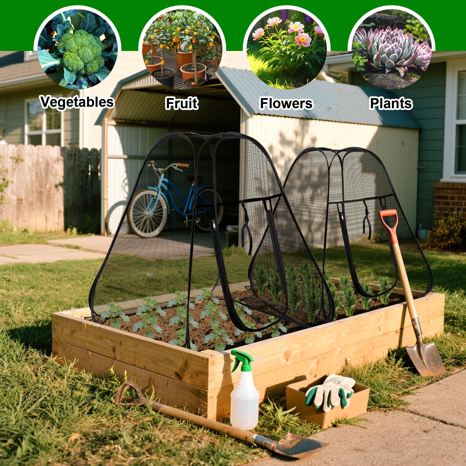 RGQSUN next to garden trowel showing size comparison for small garden plots