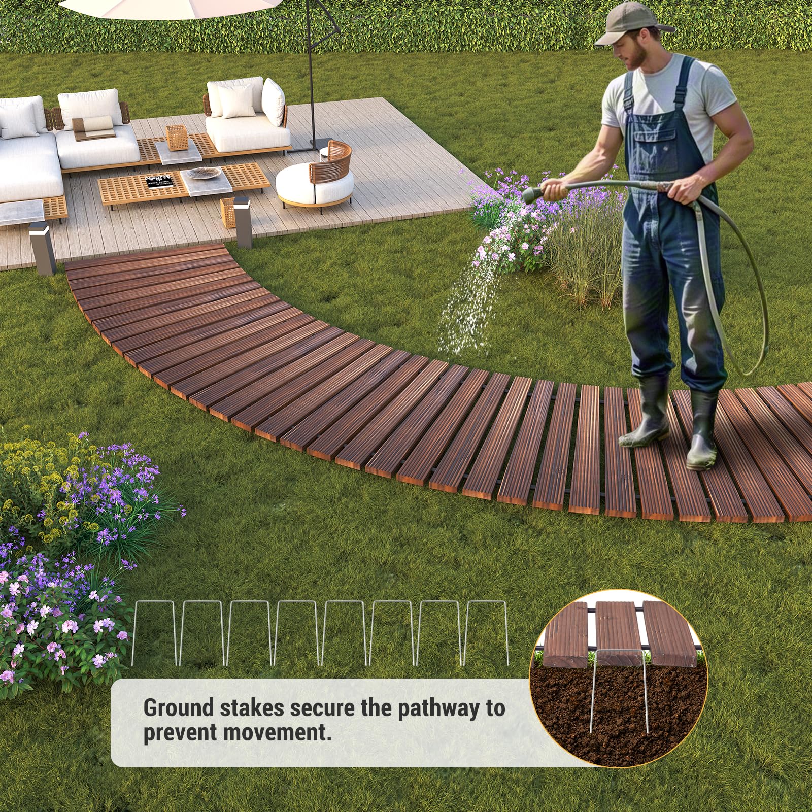 RHINEINMIST curved pathway installed in garden providing tidy, mud-free route