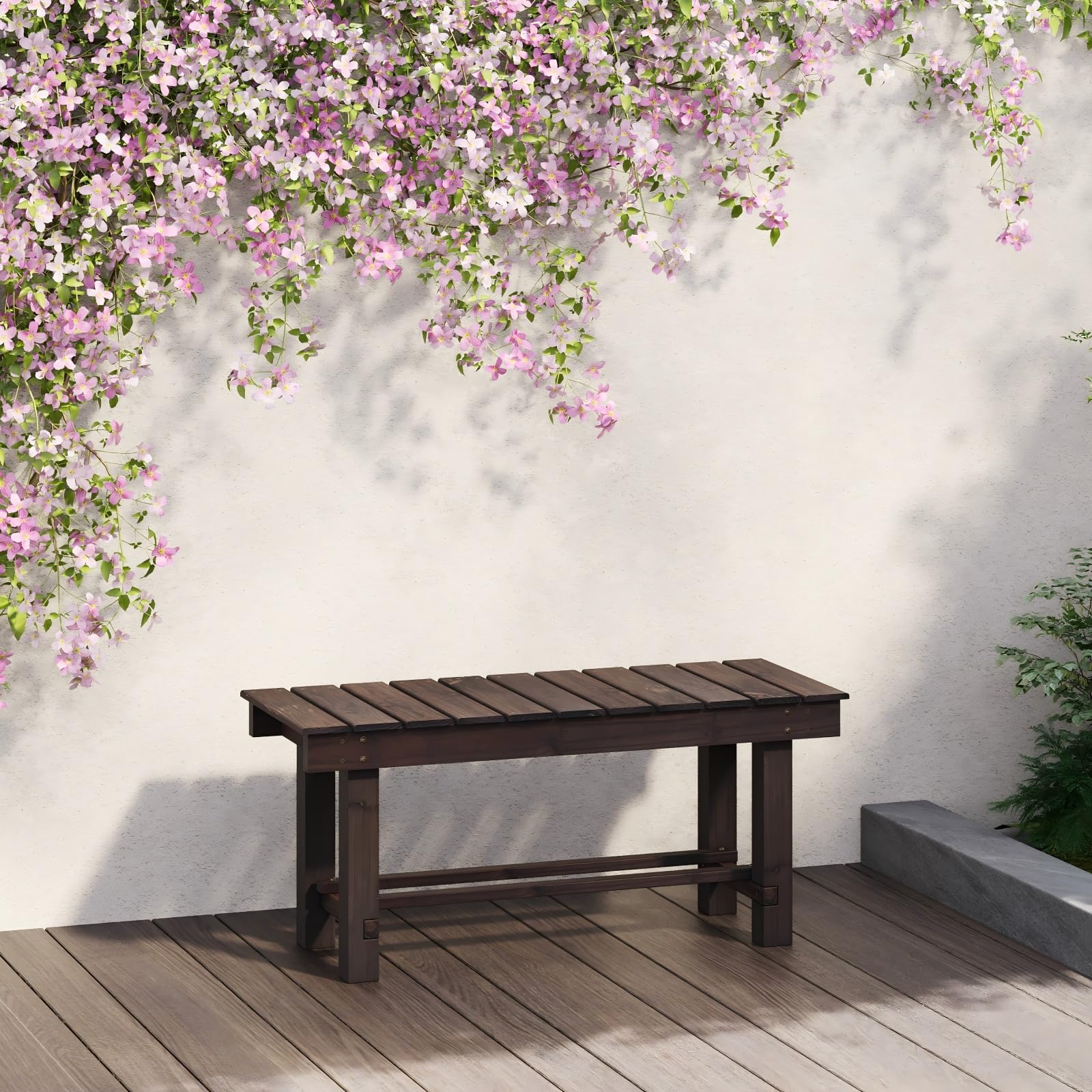 RHINEINMIST front view of 35 inch bench showing compact outdoor seating benefit