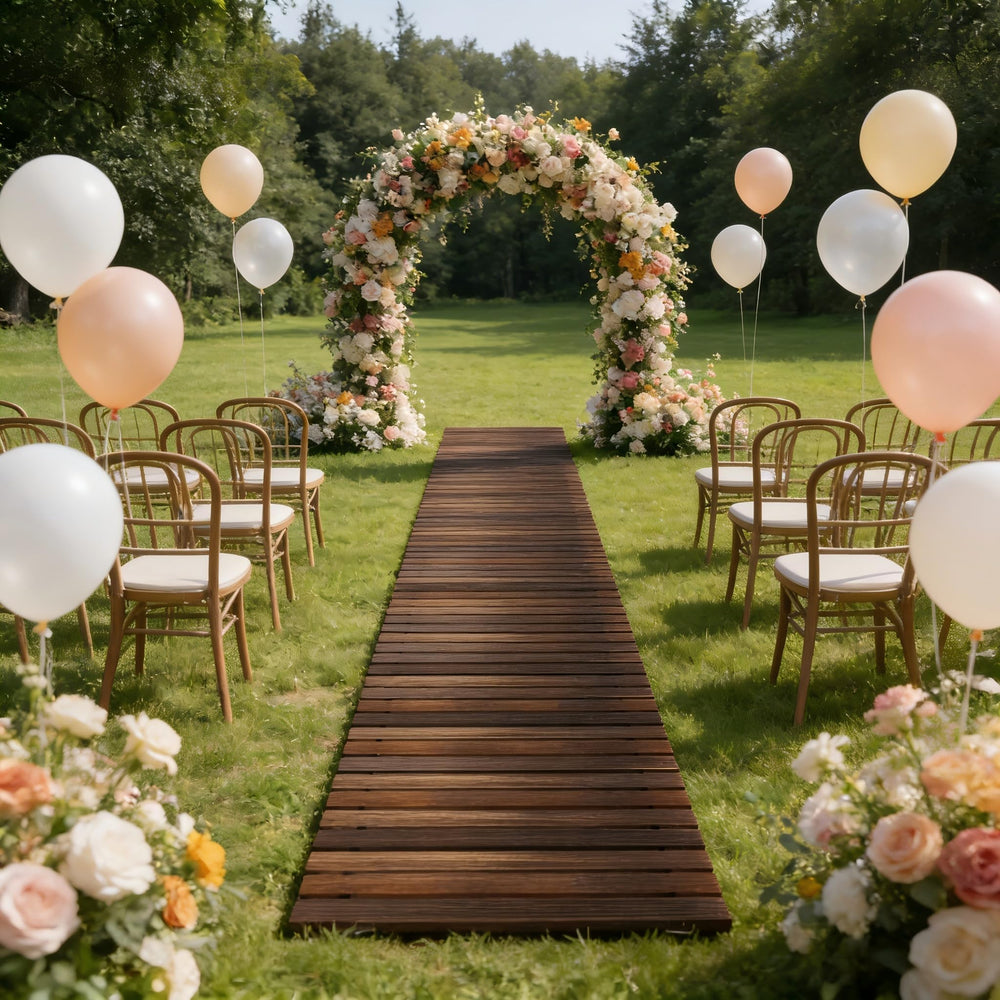 RHINEINMIST decorated pathway used as a wedding aisle enhancing event aesthetics