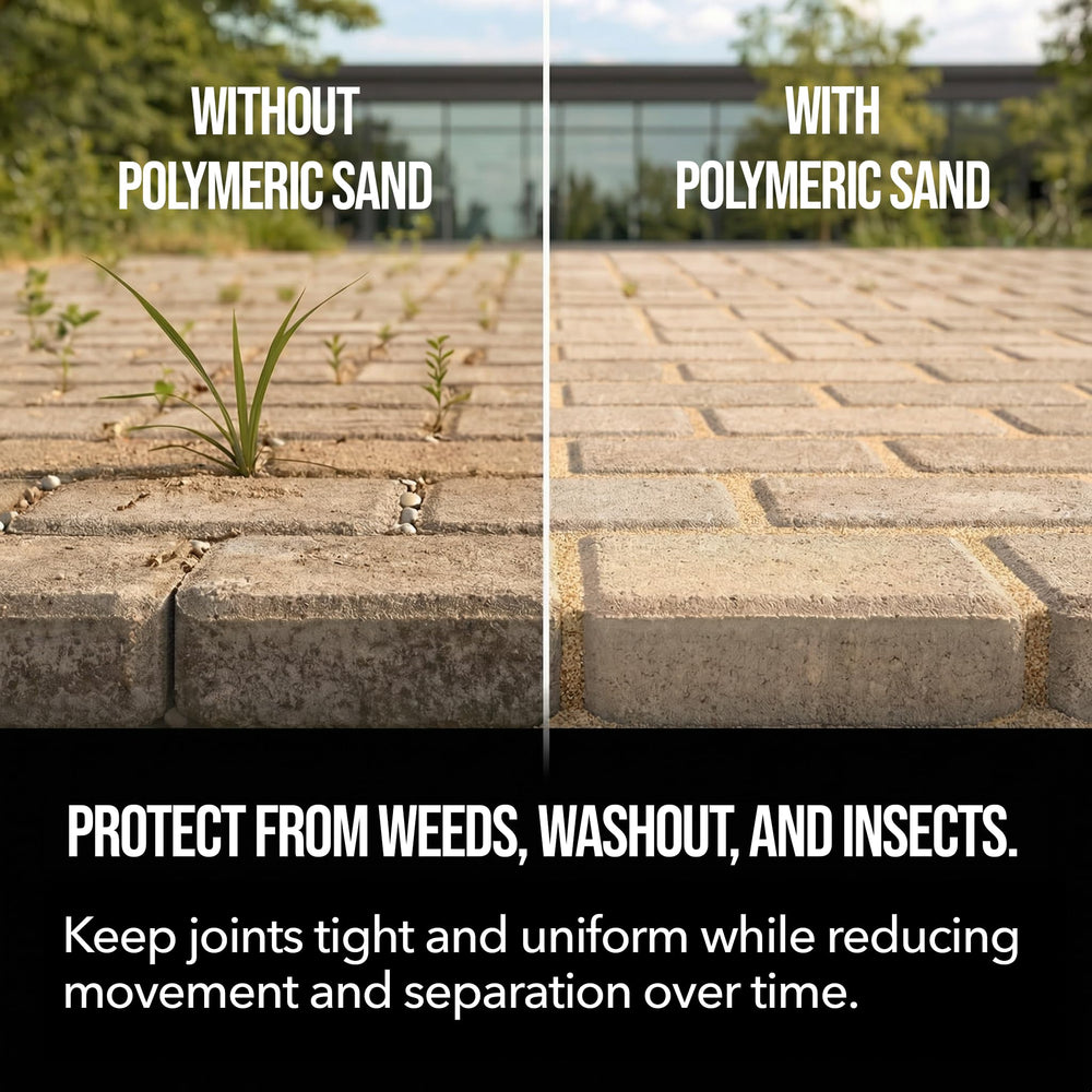 RHINO POLYMERIC SAND being swept into paver joints illustrating easy application
