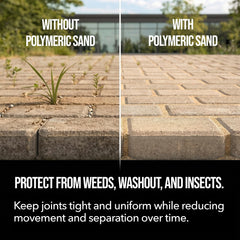 RHINO POLYMERIC SAND being swept into paver joints illustrating easy application