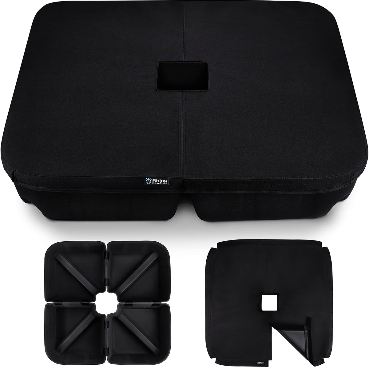 Rhino BaseMate front view showing square base securing umbrella for stability