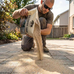 RHINO POLYMERIC SAND filled paver joints on patio demonstrating stabilized surface