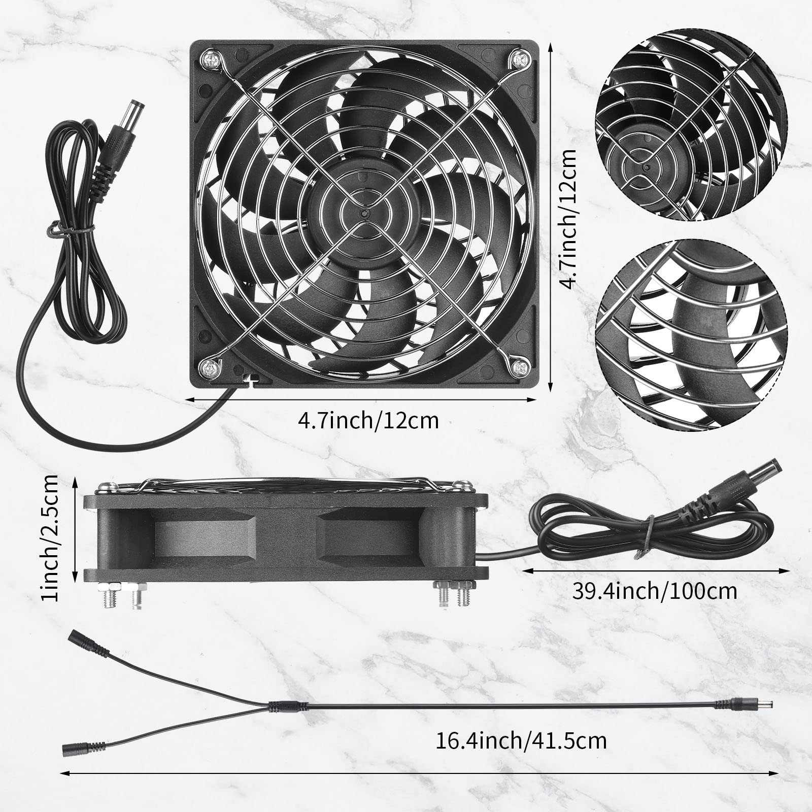 Riakrum fan detail showing metal grille and blades for safe, durable ventilation